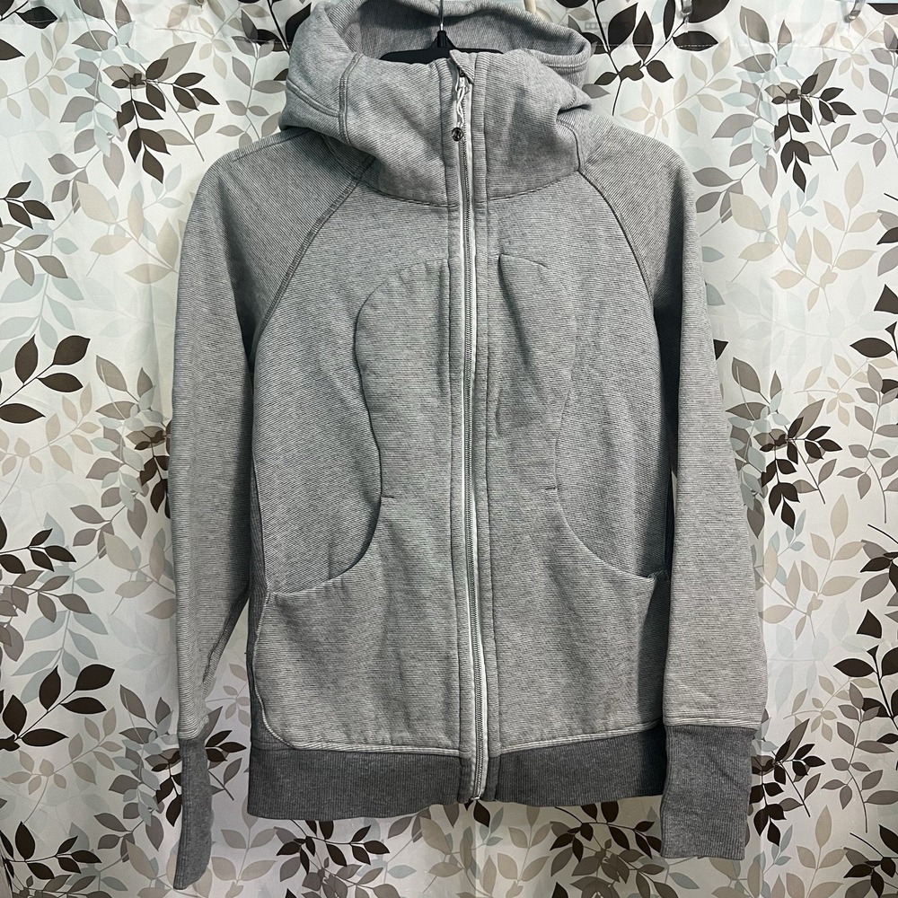Lululemon Scuba Hoodie III Wee Stripe White Heathered Medium Grey Women's Size 6